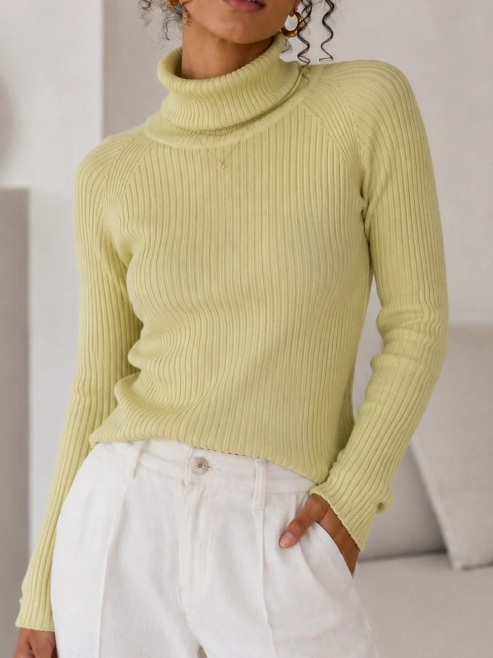GAP Pale Lime Ribbed Turtleneck Sweater